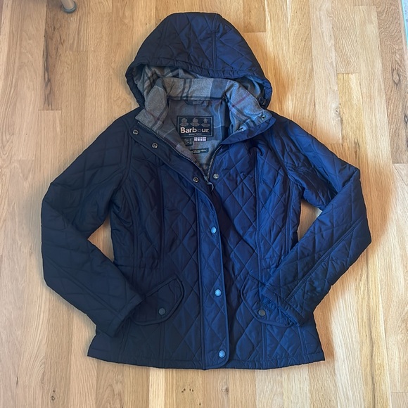 Barbour Black Quilted Jacket Winter Tartan Women’s Size 6 - Picture 2 of 14